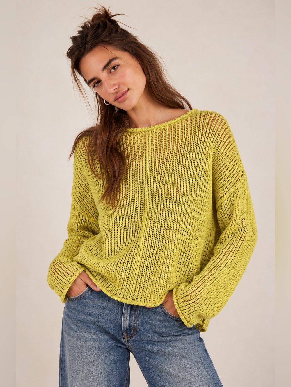 Eileen Fisher Oversized yellow/ Lime Scoop Neck Knit Sweater